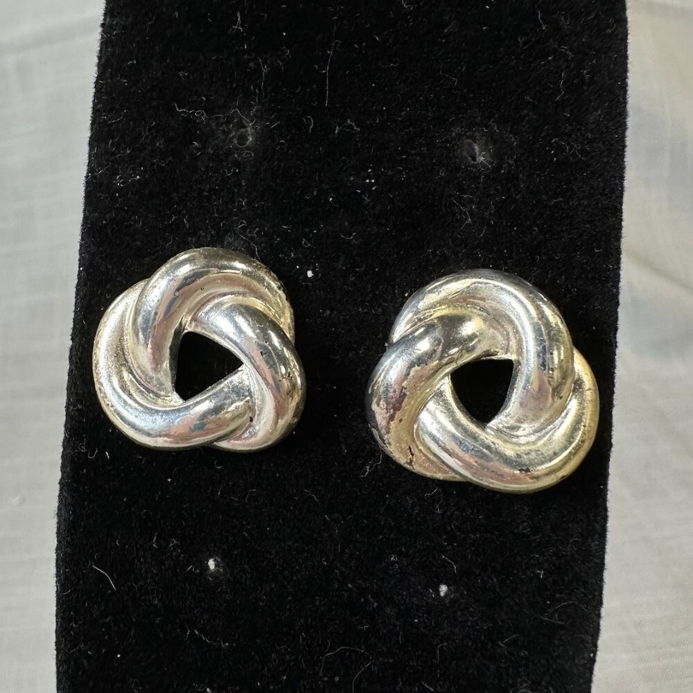 Vintage Silver Tone Large Knot Earrings